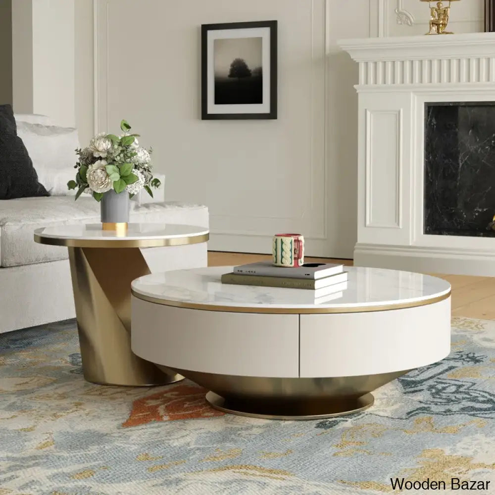 Usher Stone Top Nesting Coffee Table And Center Table Gold