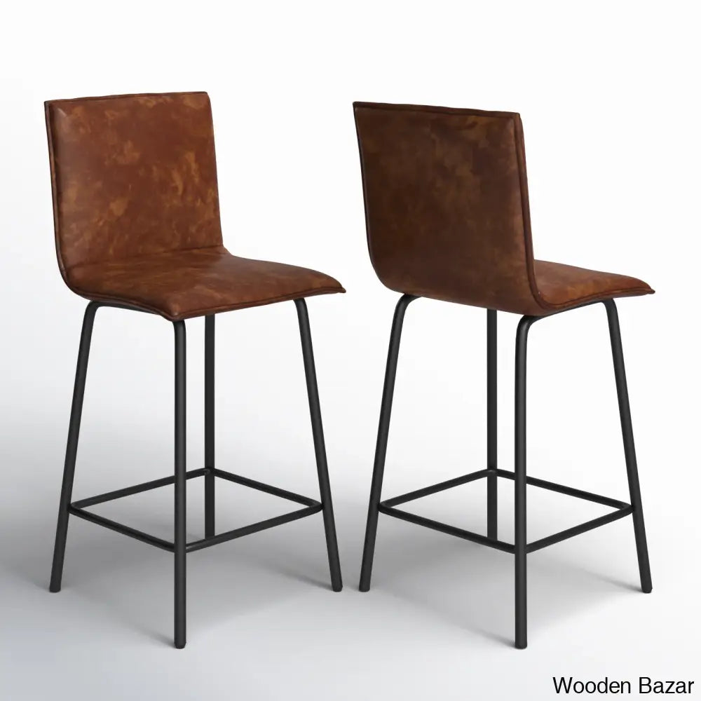 Velozi 24’’ H Leather Mid-Century Modern Full Back Kitchen Counter Height And Bar Stools Chair