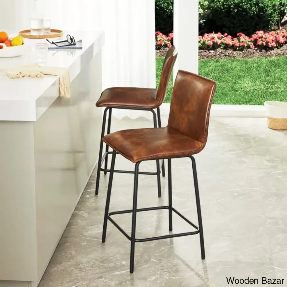 Velozi 24’’ H Leather Mid-Century Modern Full Back Kitchen Counter Height And Bar Stools Chair