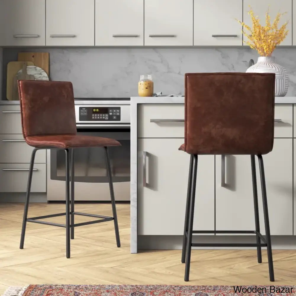 Velozi 24’’ H Leather Mid-Century Modern Full Back Kitchen Counter Height And Bar Stools Chair