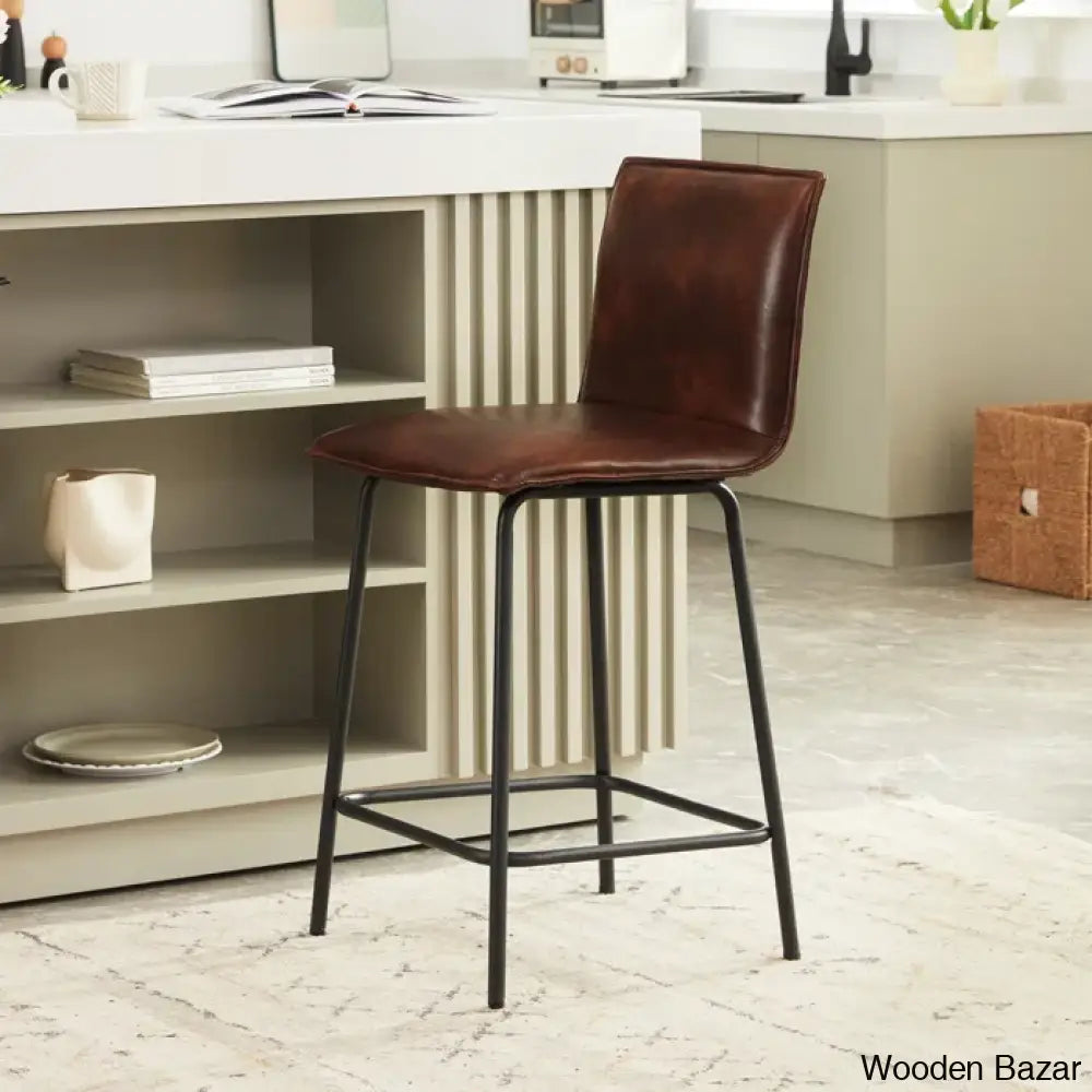 Velozi 24’’ H Leather Mid-Century Modern Full Back Kitchen Counter Height And Bar Stools Chair