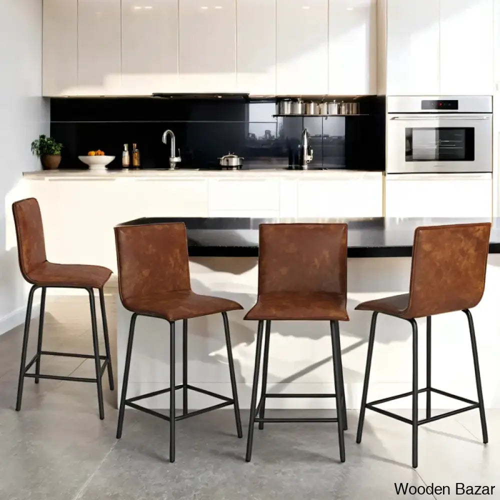 Velozi 24’’ H Leather Mid-Century Modern Full Back Kitchen Counter Height And Bar Stools Chair