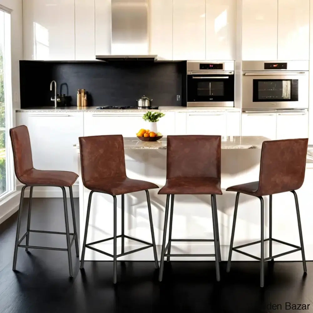 Velozi 24’’ H Leather Mid-Century Modern Full Back Kitchen Counter Height And Bar Stools Chair