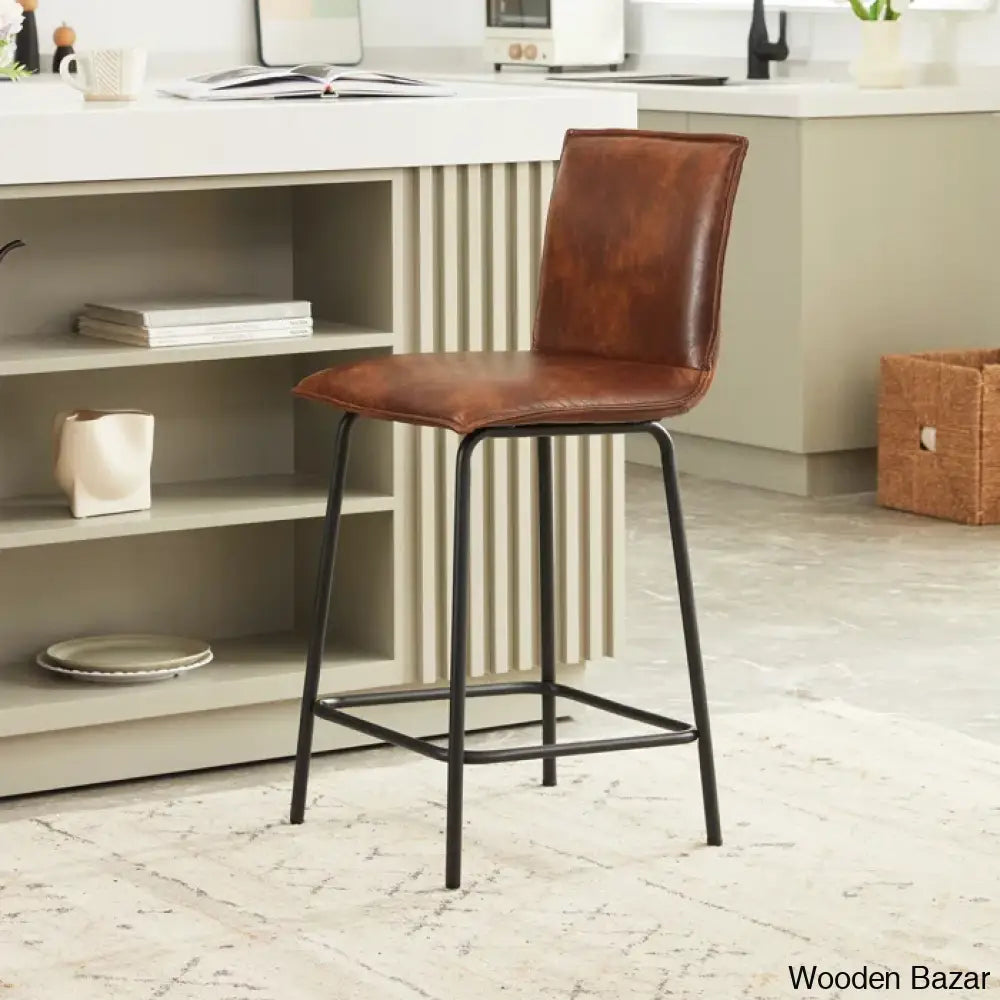 Velozi 24’’ H Leather Mid-Century Modern Full Back Kitchen Counter Height And Bar Stools Chair