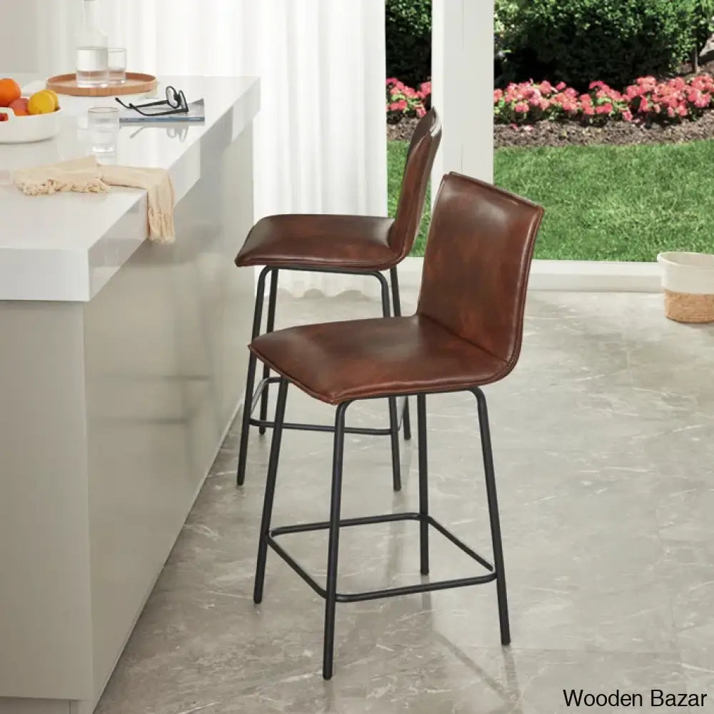 Velozi 24’’ H Leather Mid-Century Modern Full Back Kitchen Counter Height And Bar Stools Chair