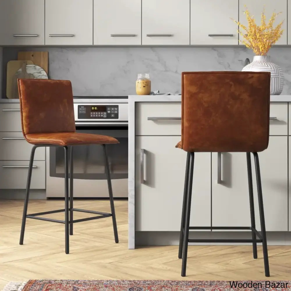 Velozi 24’’ H Leather Mid-Century Modern Full Back Kitchen Counter Height And Bar Stools Chair