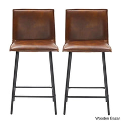 Velozu Mid-Century Modern 24’’ Leather Full-Back Counter Stools (Set Of 2) Kitchen Bar Height Chairs