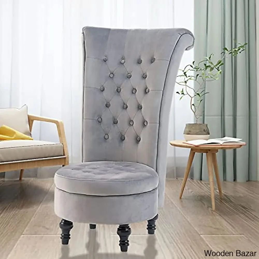 Velvet High Back Accent Tufted Royal Throne Retro Armless Chair