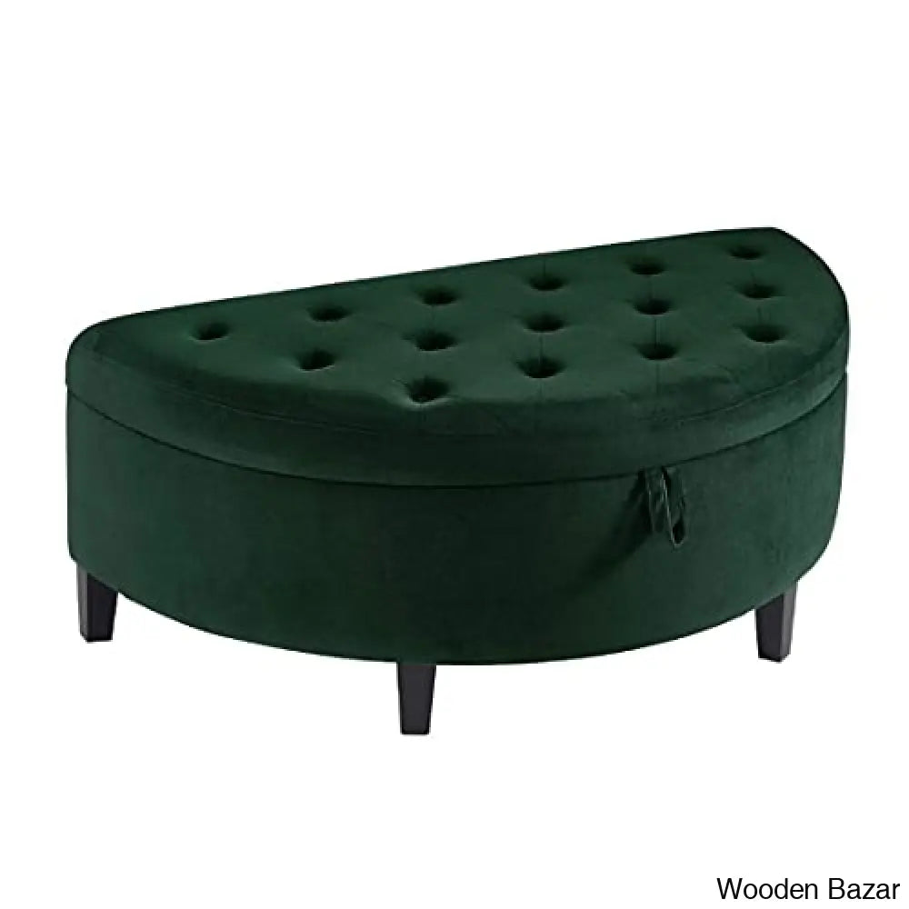 24kf velvet upholstered tufted button half moon storage bench large ottoman soft padded seat dressing shoe bench -jade