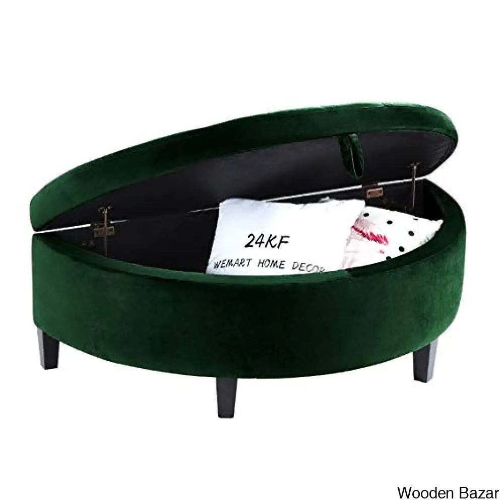 24kf velvet upholstered tufted button half moon storage bench large ottoman soft padded seat dressing shoe bench -jade