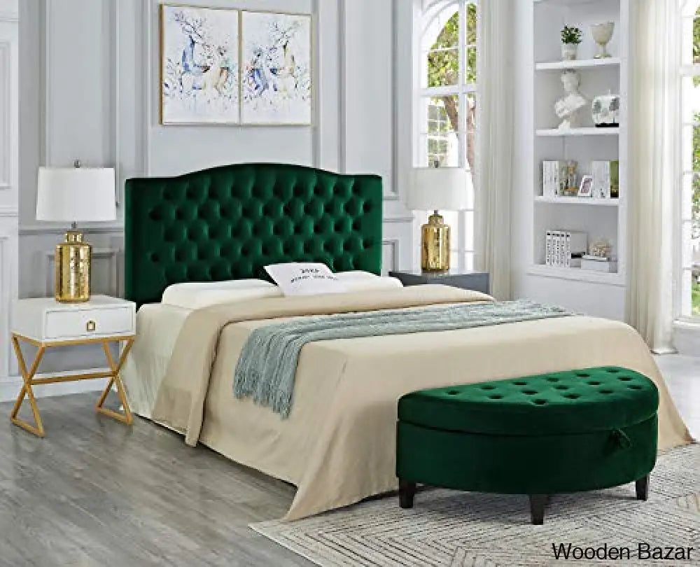 24kf velvet upholstered tufted button half moon storage bench large ottoman soft padded seat dressing shoe bench -jade