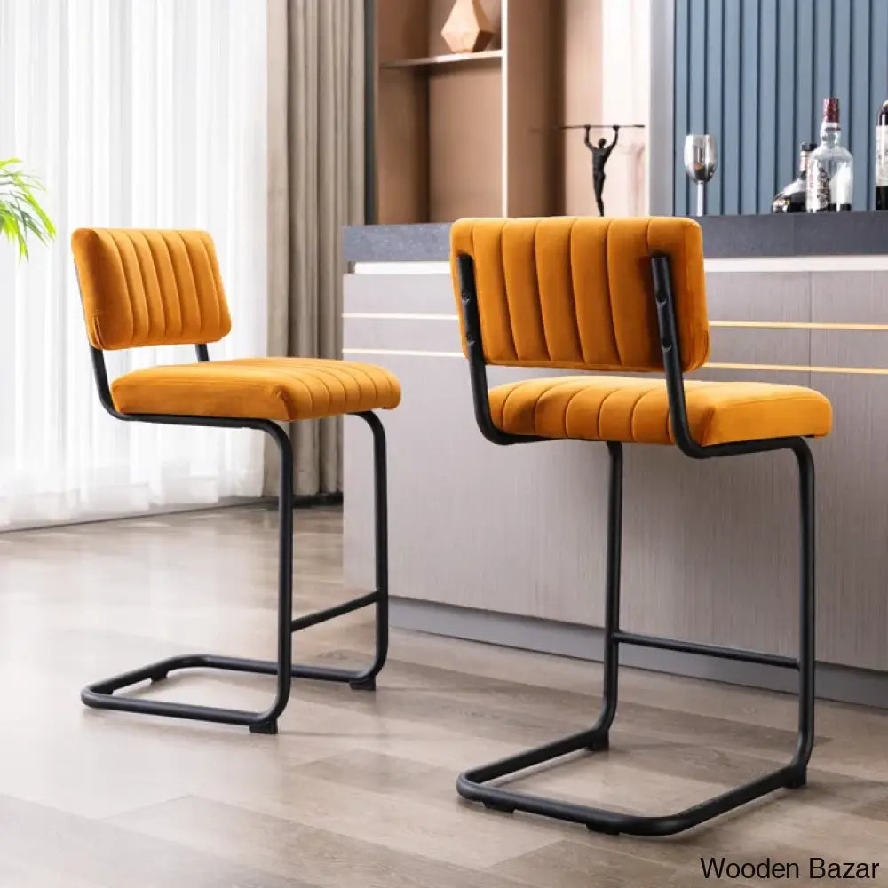 Velveto Stylish Counter & Bar Stool (Set Of 2) Orange / (Seat Height: 30’’)