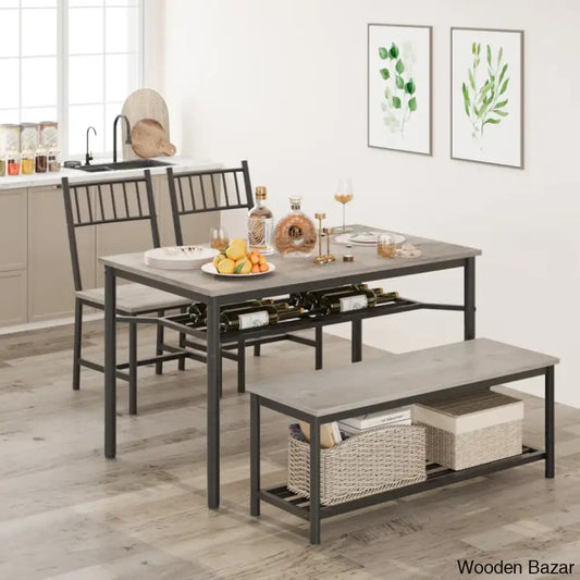 Versatile Rectangular Dining Set Modern Farmhouse Rustic And Industrial Style For 4