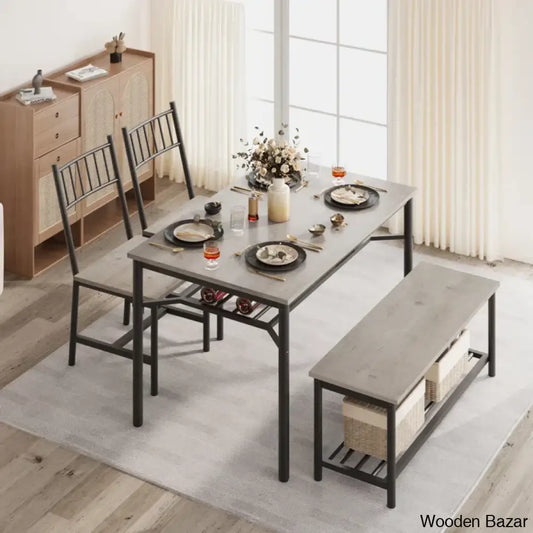 Versatile Rectangular Dining Set Modern Farmhouse Rustic And Industrial Style For 4 Gray