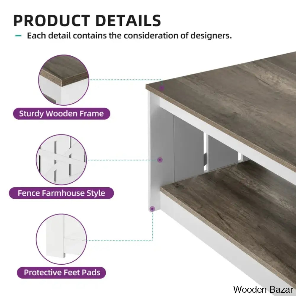 Veselyc Farm House 4 Legs Coffee And Center Table With Storage