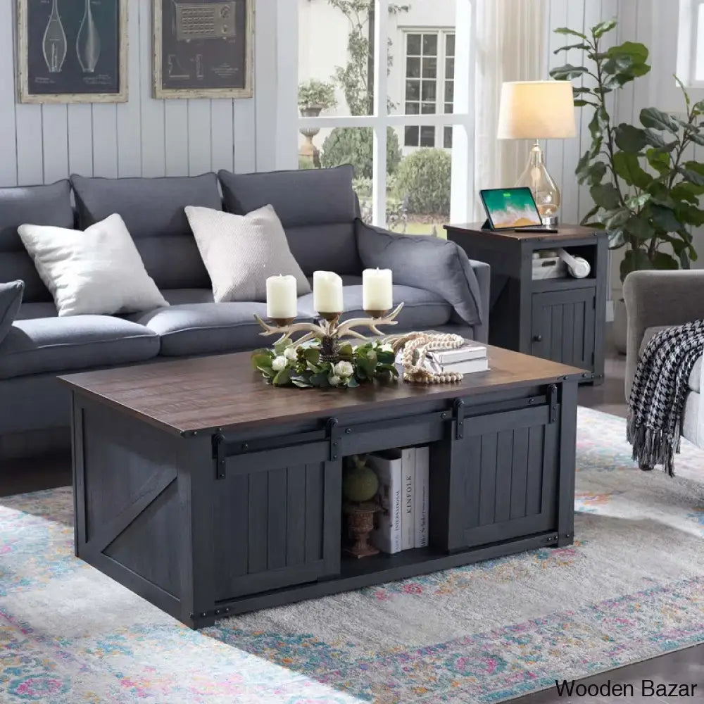 Vianorn Modern Coffee And Center Table - Wooden Bazar Dark Gray