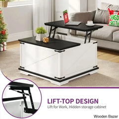 Vihaanu Farmhouse Lift Top Coffee And Center Table 2 Way With Storage For Living Room