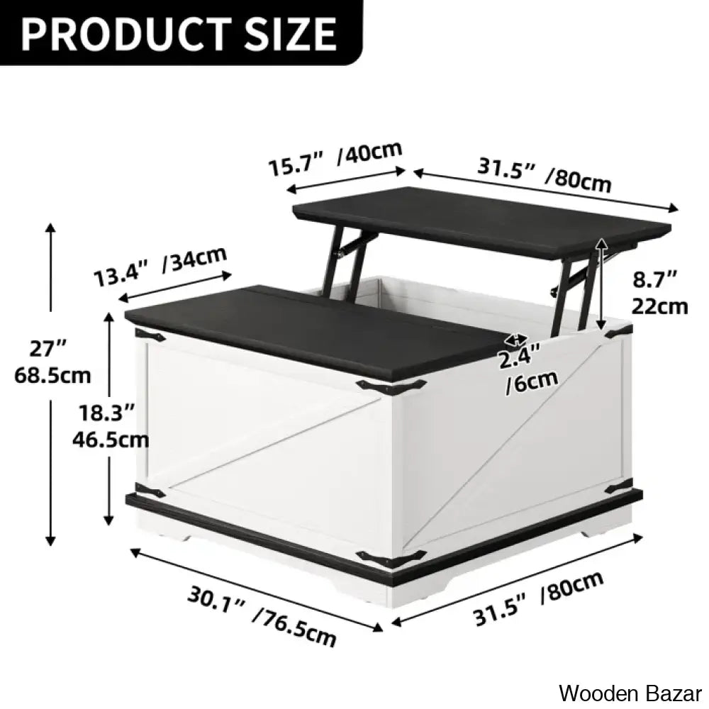 Vihaanu Farmhouse Lift Top Coffee And Center Table 2 Way With Storage For Living Room