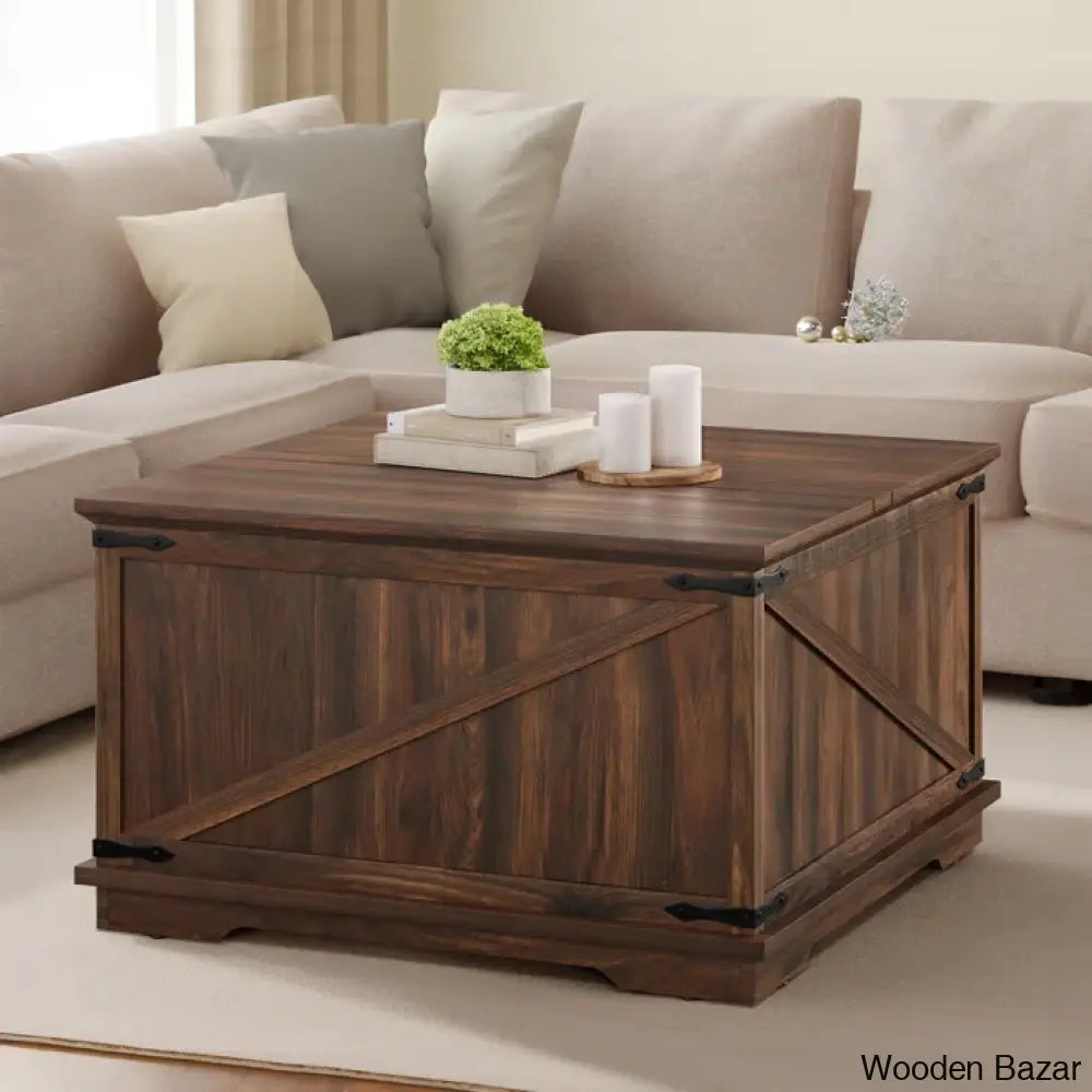 Vihaanu Farmhouse Lift Top Coffee And Center Table 2 Way With Storage For Living Room Walnut