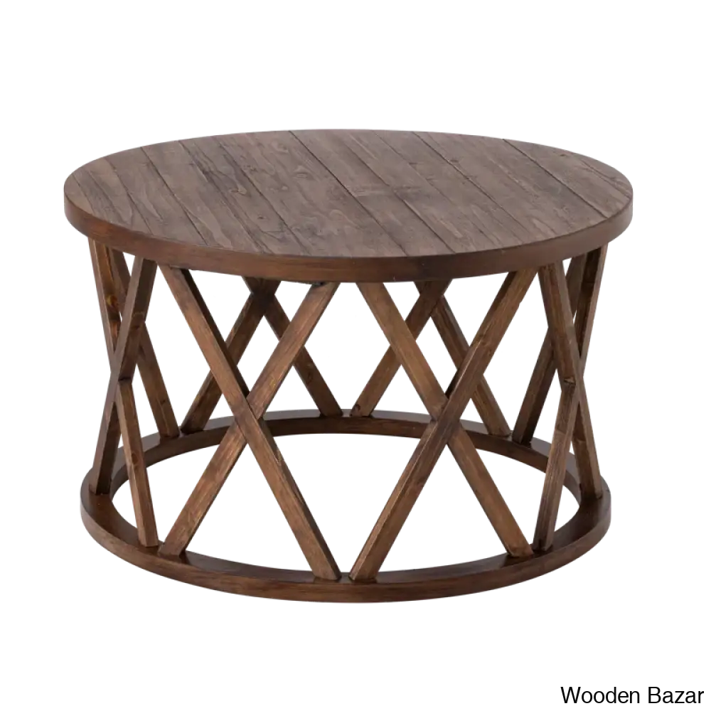 Viradise Farmhouse Coffee And Center Table Rustic Round With X-Motifs Legs