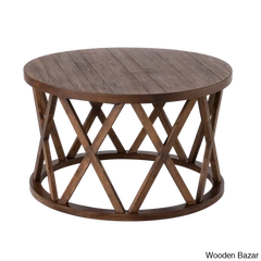 Viradise Farmhouse Coffee And Center Table Rustic Round With X-Motifs Legs