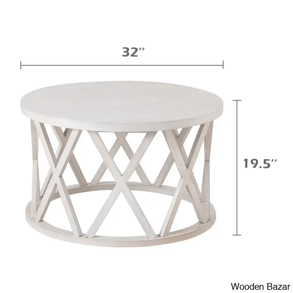 Viradise Farmhouse Coffee And Center Table Rustic Round With X-Motifs Legs