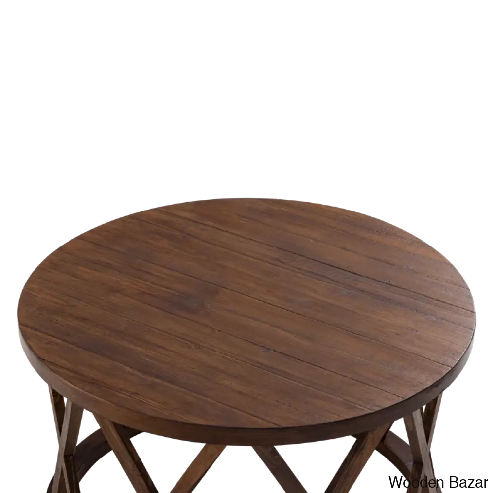 Viradise Farmhouse Coffee And Center Table Rustic Round With X-Motifs Legs