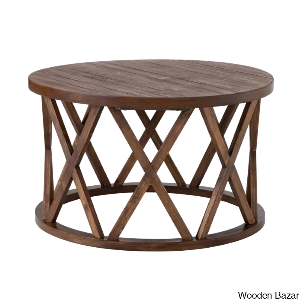 Viradise Farmhouse Coffee And Center Table Rustic Round With X-Motifs Legs