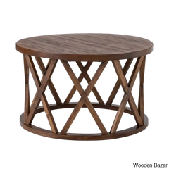 Viradise Farmhouse Coffee And Center Table Rustic Round With X-Motifs Legs