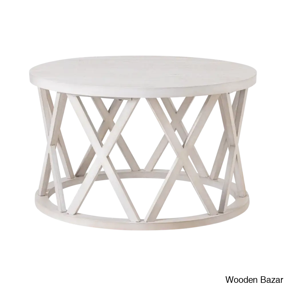 Viradise Farmhouse Coffee And Center Table Rustic Round With X-Motifs Legs