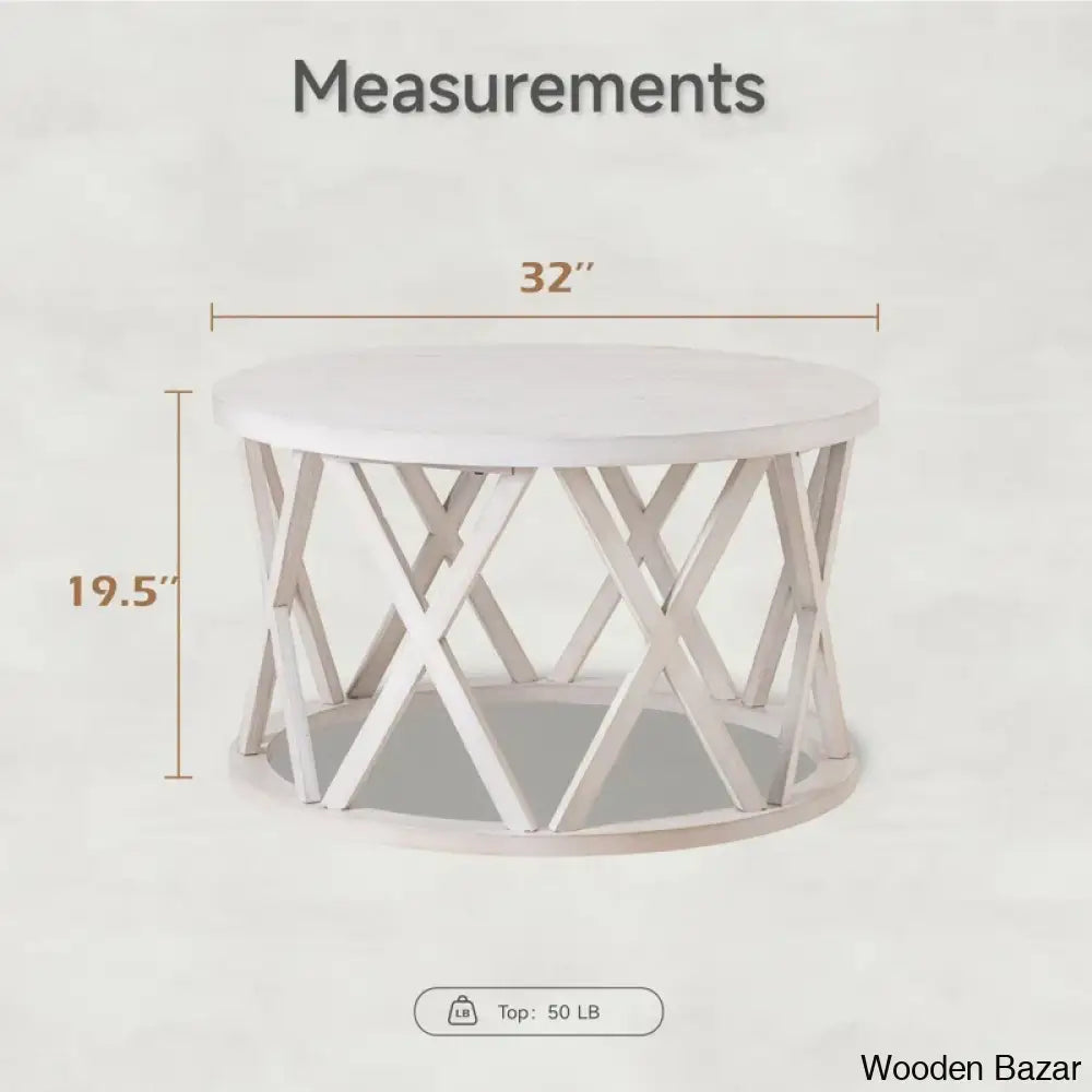 Viradise Farmhouse Coffee And Center Table Rustic Round With X-Motifs Legs