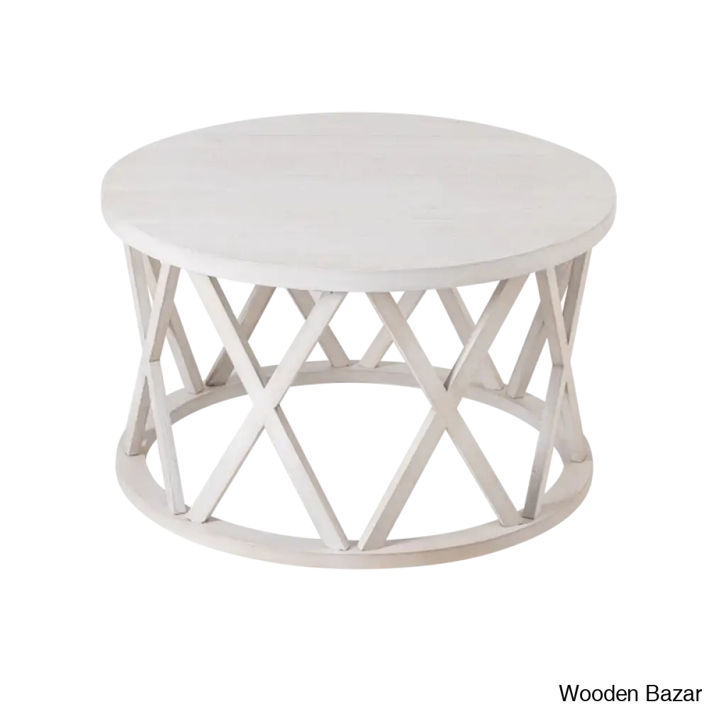 Viradise Farmhouse Coffee And Center Table Rustic Round With X-Motifs Legs