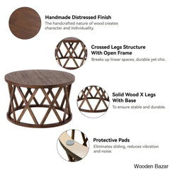 Viradise Farmhouse Coffee And Center Table Rustic Round With X-Motifs Legs
