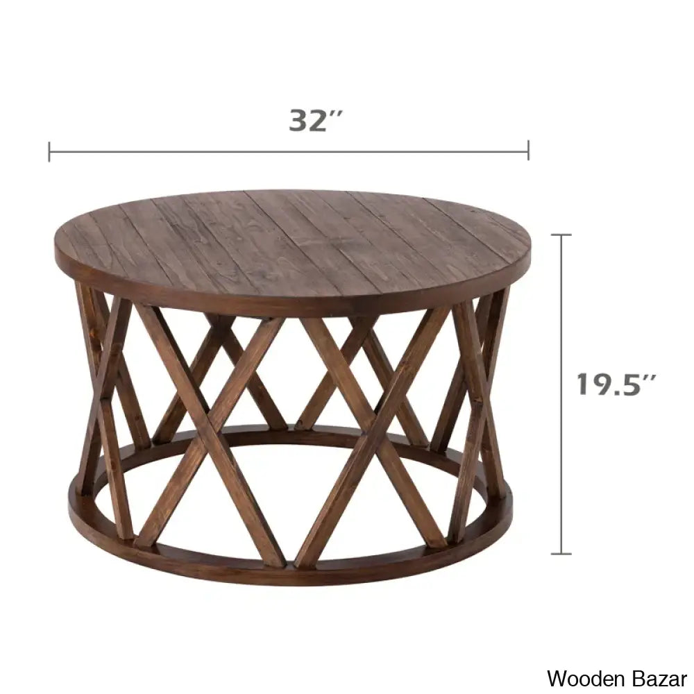 Viradise Farmhouse Coffee And Center Table Rustic Round With X-Motifs Legs