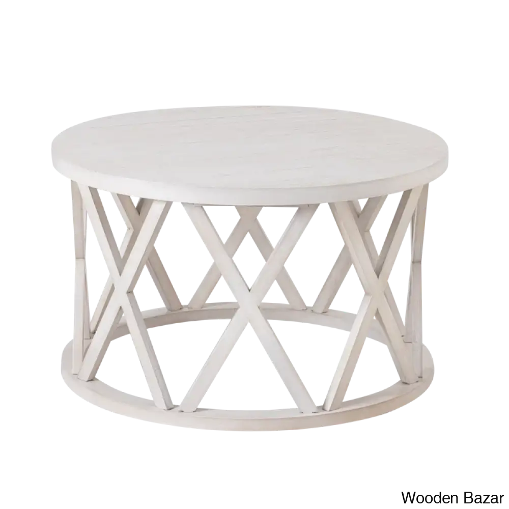 Viradise Farmhouse Coffee And Center Table Rustic Round With X-Motifs Legs