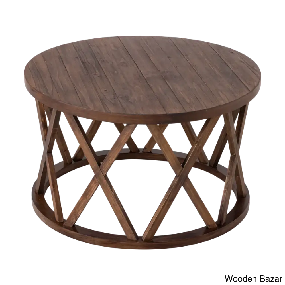 Viradise Farmhouse Coffee And Center Table Rustic Round With X-Motifs Legs