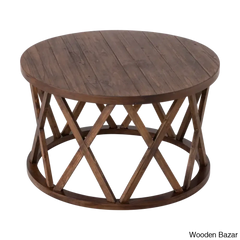 Viradise Farmhouse Coffee And Center Table Rustic Round With X-Motifs Legs