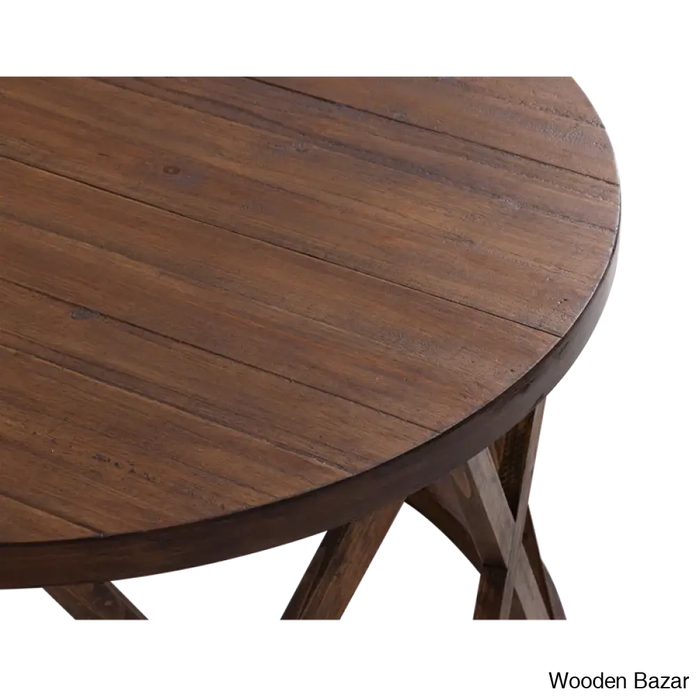 Viradise Farmhouse Coffee And Center Table Rustic Round With X-Motifs Legs