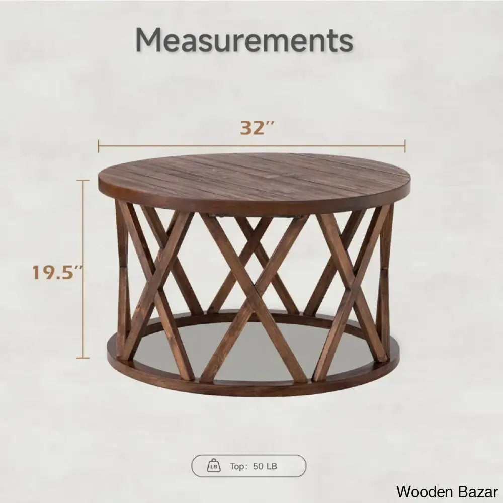 Viradise Farmhouse Coffee And Center Table Rustic Round With X-Motifs Legs