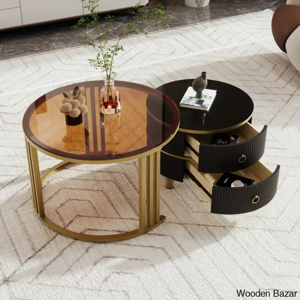 Virubi Glass Top Nesting Coffee And Center Table