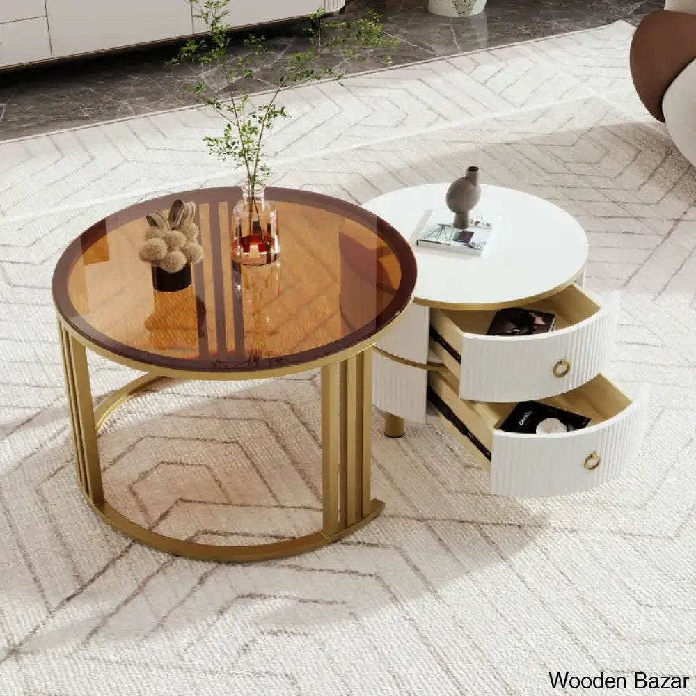 Virubi Glass Top Nesting Coffee And Center Table