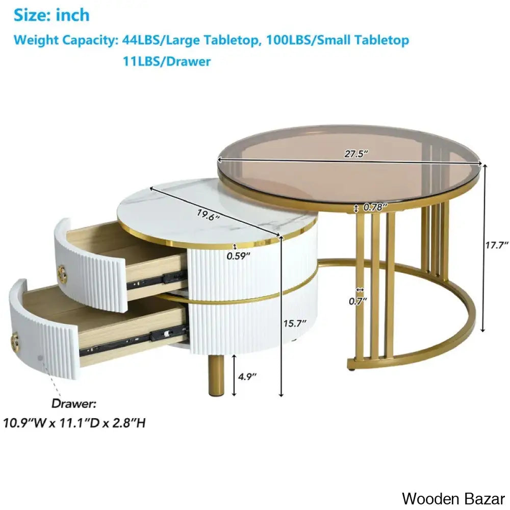 Virubi Glass Top Nesting Coffee And Center Table