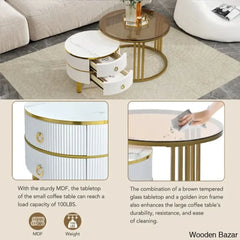 Virubi Glass Top Nesting Coffee And Center Table