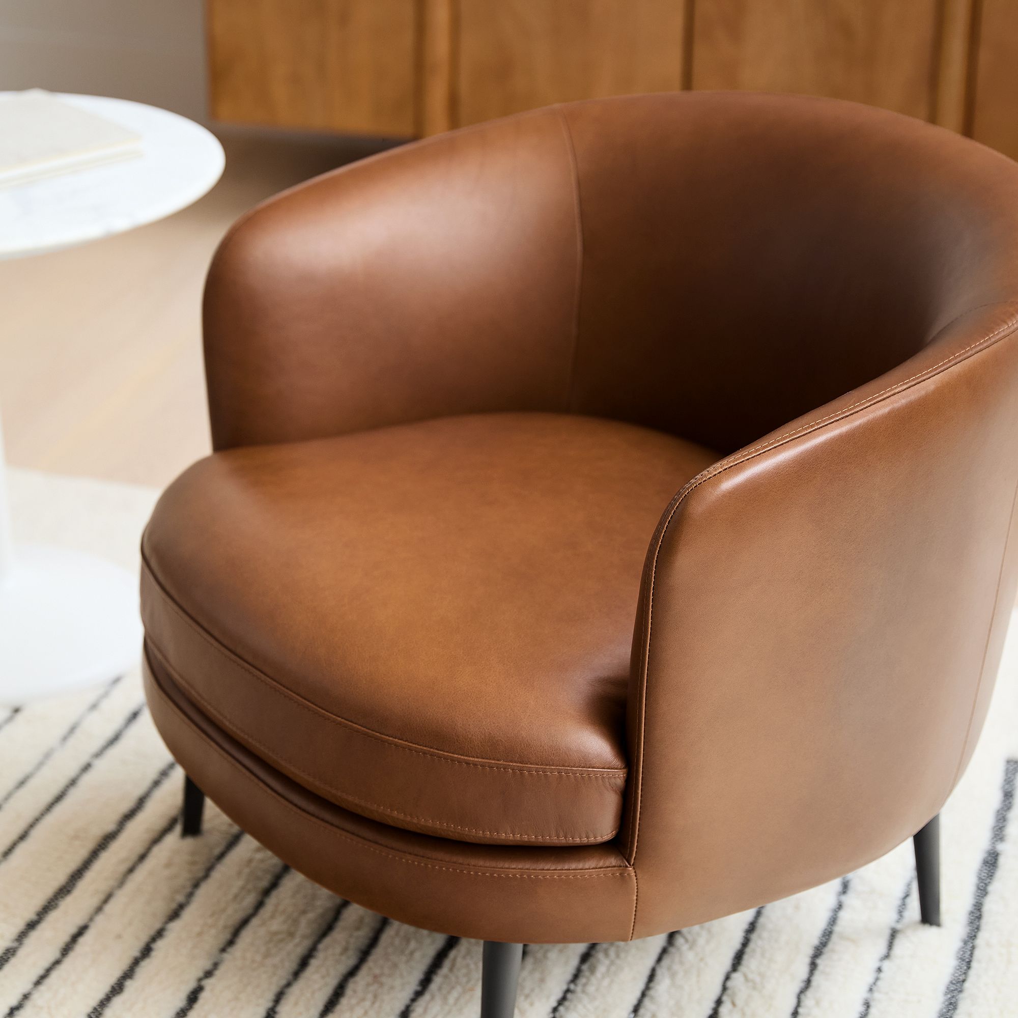 Sixpik Leather Slipper Chair - Wooden bazar