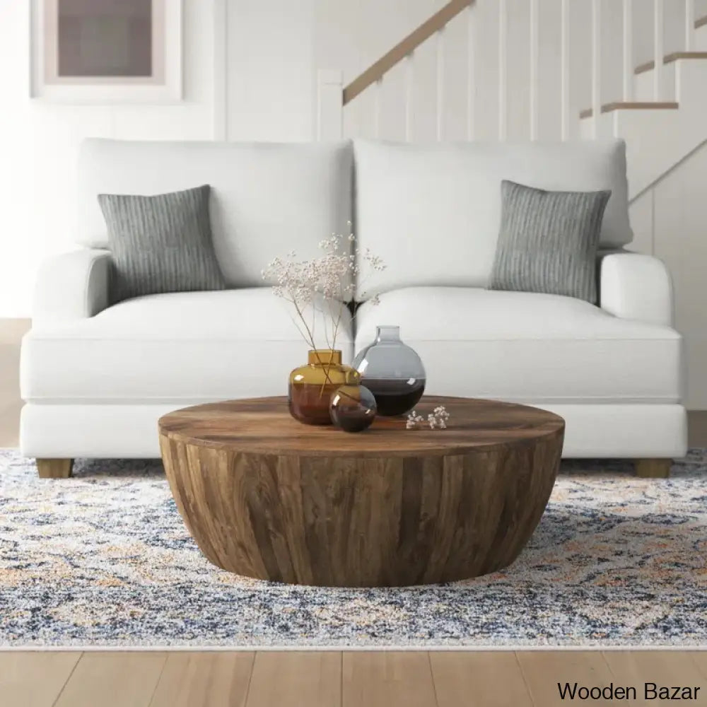 Vivenne Mango Wood Drum Coffee Table And Center Table