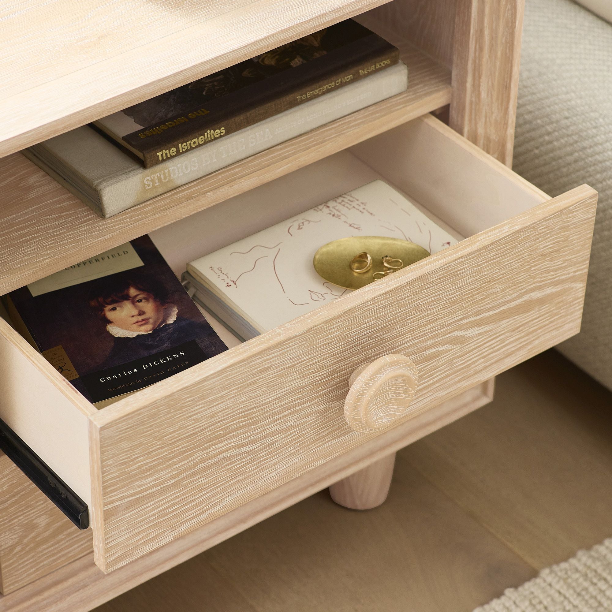 Shotify Elegant Minimalist Wooden Bedside Table with Drawers