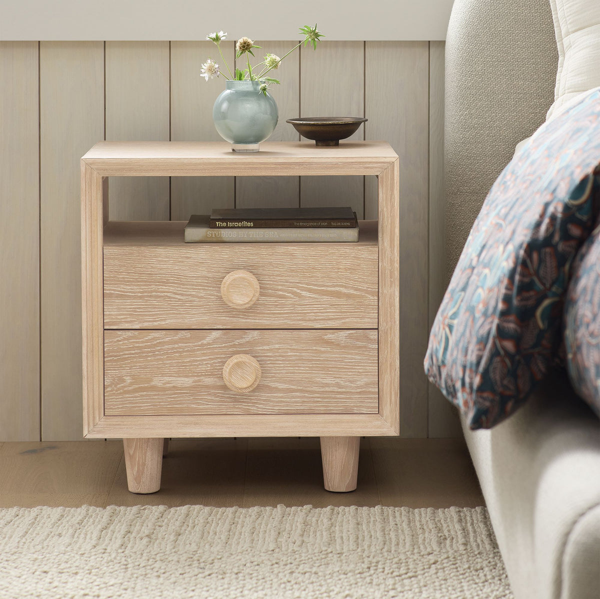 Shotify Elegant Minimalist Wooden Bedside Table with Drawers