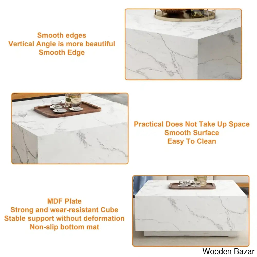 Wahidulo 35’’ Faux Marble Modern Block Coffee And Center Table