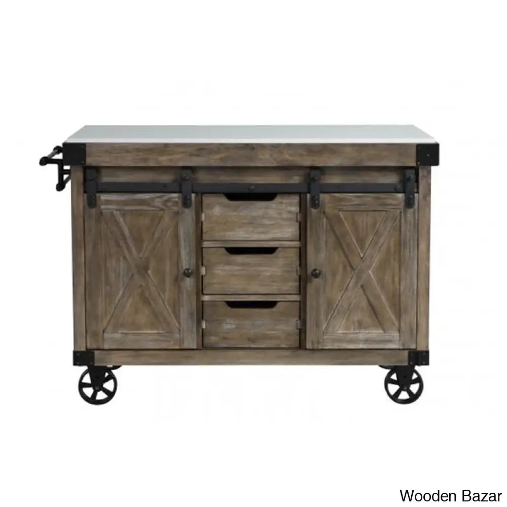 Wallaceton Marble Top Kitchen Island Trolley Cart Cabinet Kitchen Island With Storage