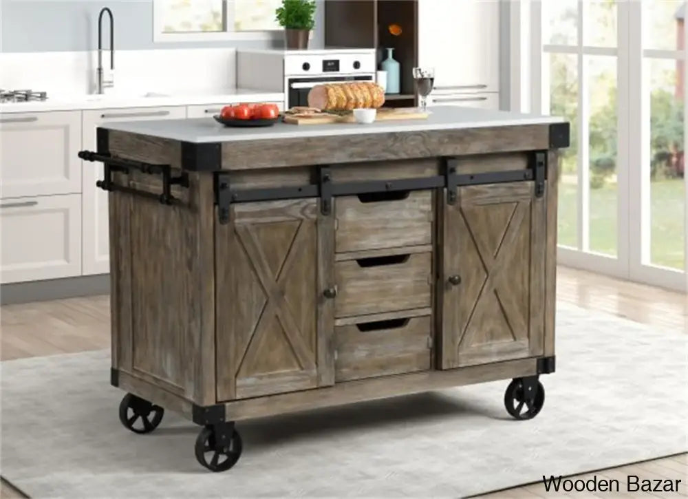 Wallaceton Marble Top Kitchen Island Trolley Cart Cabinet Kitchen Island With Storage